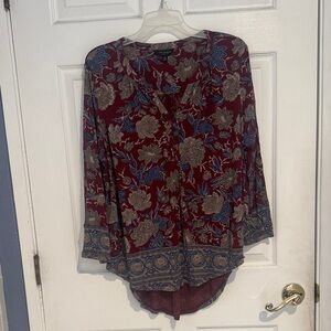 Lucky Brand High Low Wine Floral Blouse